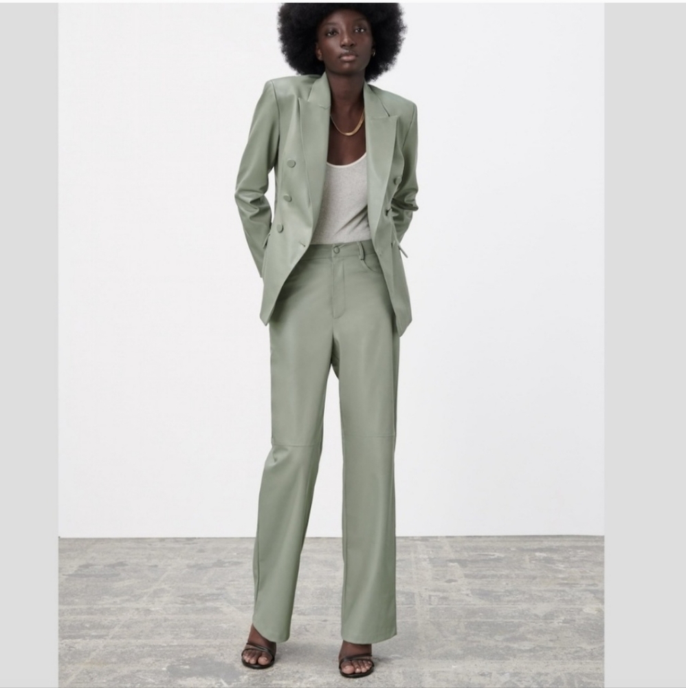 Zara Sea Green Faux Leather Suit